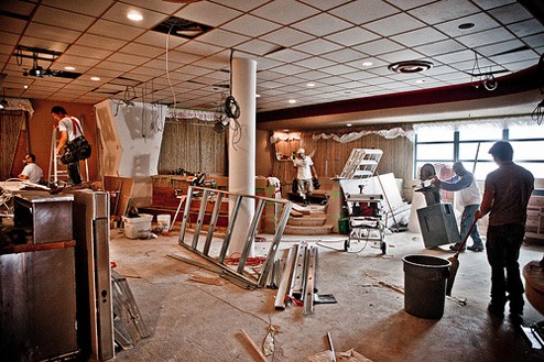 Construction during the Waldorf Hotel renovations, Kris Krug photo