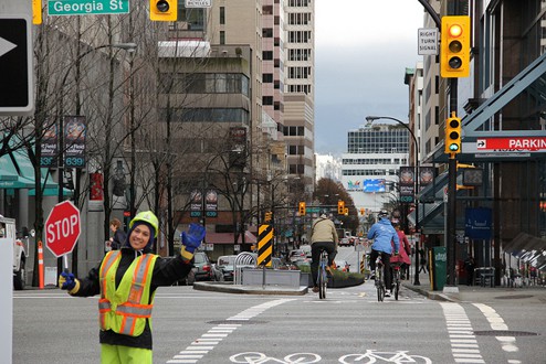 Downtown Vancouver separated bike lanes