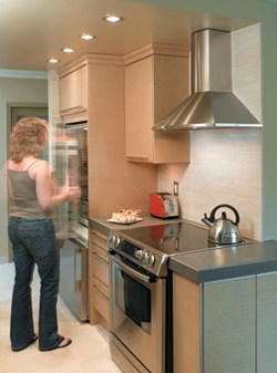 Bellano put in added conveniences like an appliance garage and a fridge with water dispenser