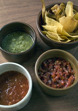 Chips and many salsas at Barrio Restaurant