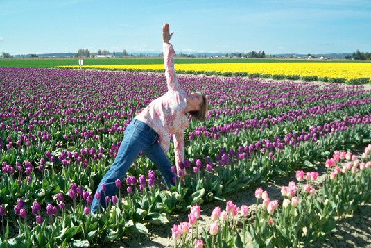 A visit to the Skagit County Tulip Festival inspires Sheena to do some yoga in the garden.