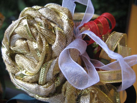 Bow made from ribbons shaped like a rose