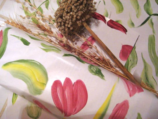 Hand panted gift wrap with dried flowers