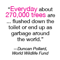 Everyday about 270,000 tress are flushed down the toilet or end up as garbage around the world