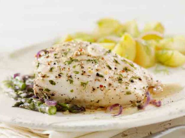 Halibut Cheeks with Caramelized Onion and Capers