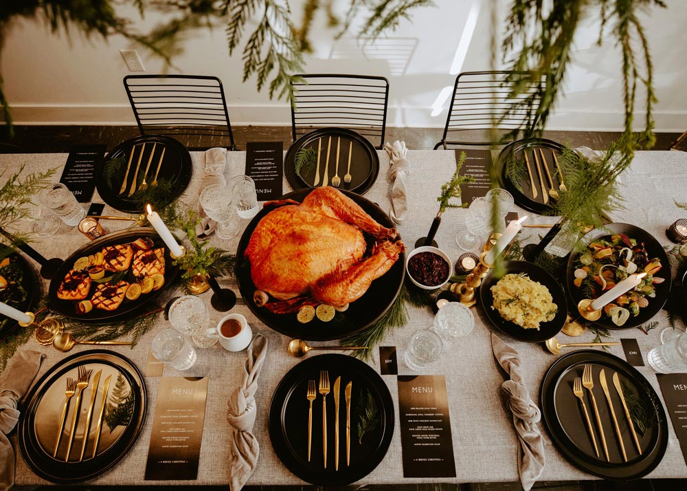 Holiday dinner with turkey
