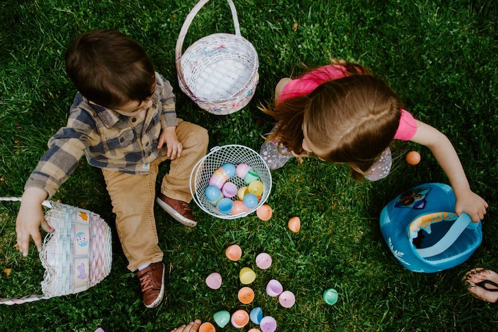 Kids playing with Easter eggs