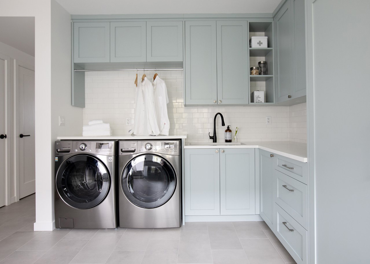 modern laundry room in grey