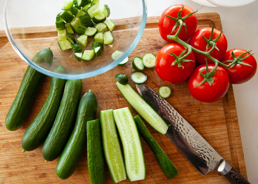 tomatoes and cucumbers